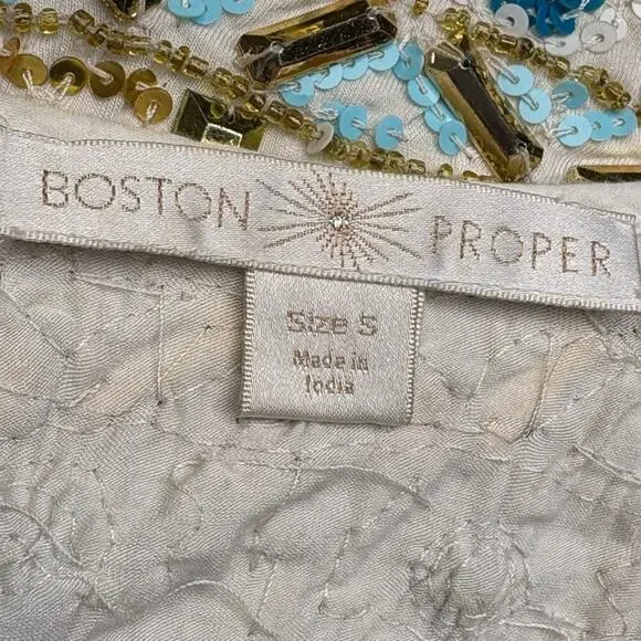 Boston Proper Gold Aqua Gem Embellished Beach Wedding Guest Tank Womens Sz S - Picture 5 of 7
